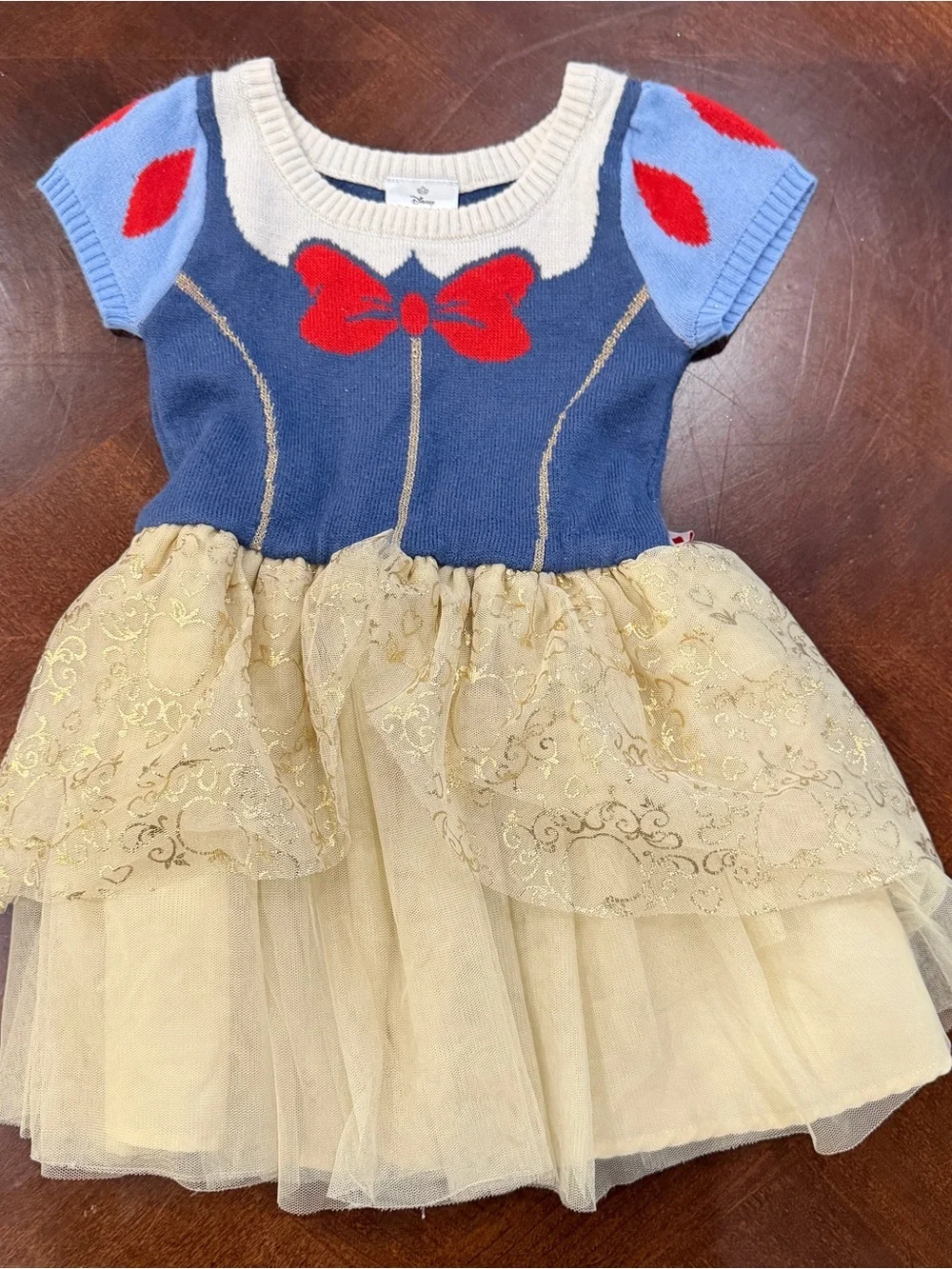Disney Princess Snow White Blue, Red, and Yellow Knit Tulle Princess Dress Sz 3T